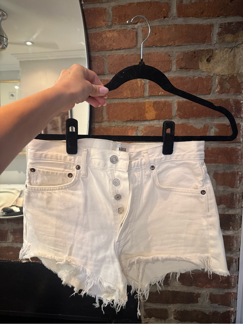 Agolde White Frayed Button-Fly Denim Shorts